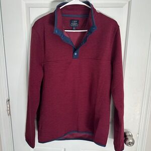 J.Crew Authentic Fleece Pullover Mens Small Burgundy Button Mock Neck Size Small